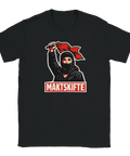 Provokativ t-shirt med revolutionär illustration av maskerad figur och röd fana