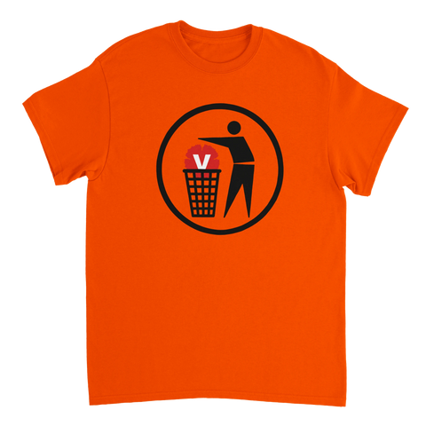 Kaxig t-shirt med motiv av politisk logotyp som kastas – orange grafisk design