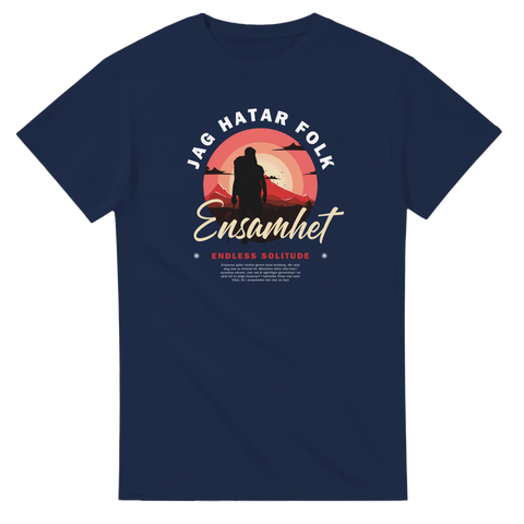 Blå t-shirt med texten Jag hatar folk och motivet Ensamhet