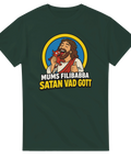 Grafiskt tryck med provokativ humor och Jesus på mörkgrön t-shirt