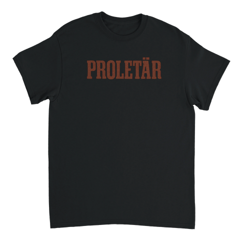 Klassiskt statement-tryck PROLETÄR i brun färg – svart t-shirt