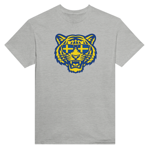Svensk tiger med solglasögon – minimalistisk illustration för svenska fans