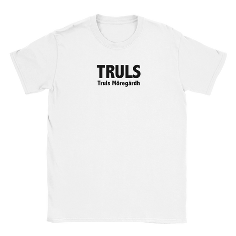 Vit t-shirt med minimalistiskt pingismotiv och texten TRULS truls möregårdh