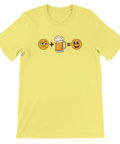 Gul t-shirt med smileys och en ölsejdel som bildar en ekvation.