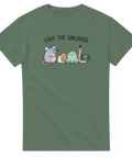 Love the Unloved t-shirt med gulliga djur och text – militärgrön