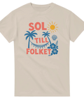 Vintage sommarillustration med texten Sol till folket på sandfärgad t-shirt
