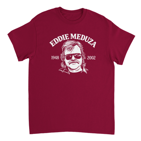 Mörkröd t-shirt med raggarikonen Eddie Meduza