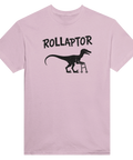 Ljusrosa t-shirt med lekfullt motiv av en föråldrad velociraptor