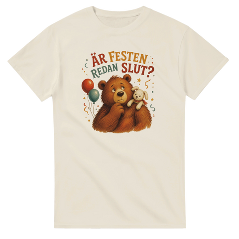 Lekfullt tryck med gosedjur och konfetti i vintage stil – t-shirt med citat