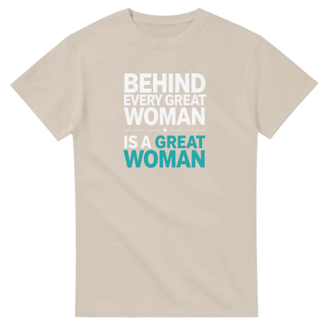 Beige t-shirt med minimalistiskt statement tryck om systerskap