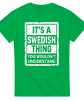 Grön t-shirt med uttrycksfullt tryck inspirerat av svensk humor