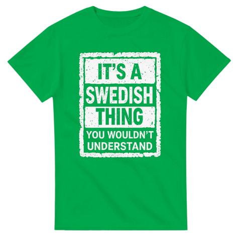 Grön t-shirt med uttrycksfullt tryck inspirerat av svensk humor