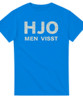 Retro textbaserad design Hjo Men Visst på blå t-shirt