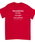 Röd t-shirt med grafiskt textmotiv i ren och modern stil