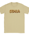 Beige t-shirt med ett nostalgiskt och grafiskt semmel-budskap