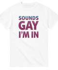 Rosa och blått glittertryck med text på vit t-shirt – LGBTQ+ stil