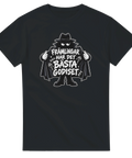 Mörkt humoristisk illustration av mystisk figur i trenchcoat – grafisk t-shirt