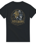 Vintage emblem med lejon och räv på en svart t-shirt