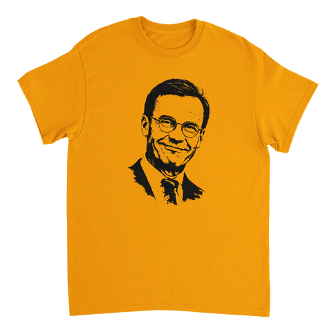 Modern politisk design med Kristersson-motiv – gul t-shirt