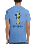 Blå supportertröja med stort ryggtryck för svenska fotbollslandslaget