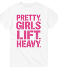 Rosa Pretty Girls Lift Heavy tryck med vintage-finish på vit t-shirt