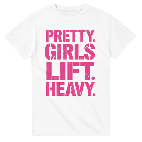 Rosa Pretty Girls Lift Heavy tryck med vintage-finish på vit t-shirt