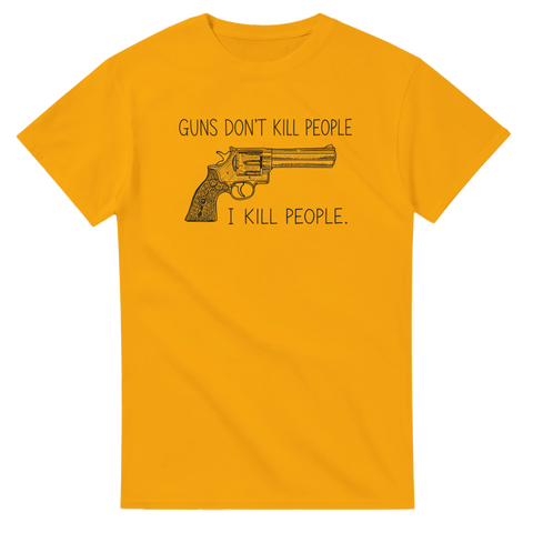 Minimalistisk design med revolver och citat – t-shirt med attityd
