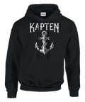 Stilrent vitt ankarmotiv med texten Kapten – svart hoodie