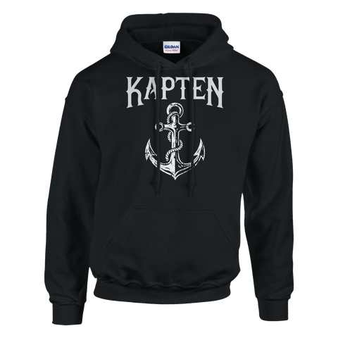 Stilrent vitt ankarmotiv med texten Kapten – svart hoodie