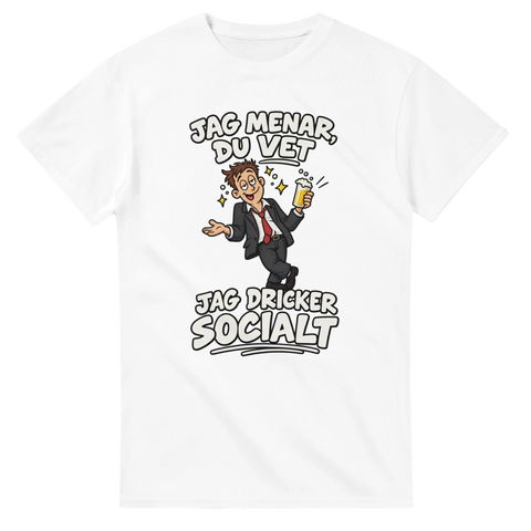 Roligt citat-tryck om att dricka socialt på vit t-shirt