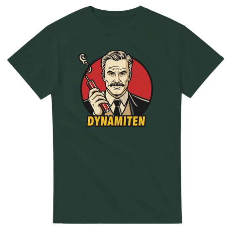 Retro illustration av man med mustasch och dynamitgubbe – mörkgrön t-shirt