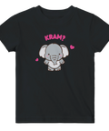 Svart t-shirt för barn med en liten elefant och rosa hjärtan