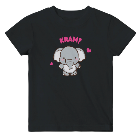 Svart t-shirt för barn med en liten elefant och rosa hjärtan