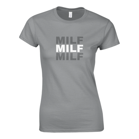 Grå t-shirt med stilren grafisk Milf-illustration