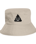 Beige bucket hat för barn med broderad poop emoji