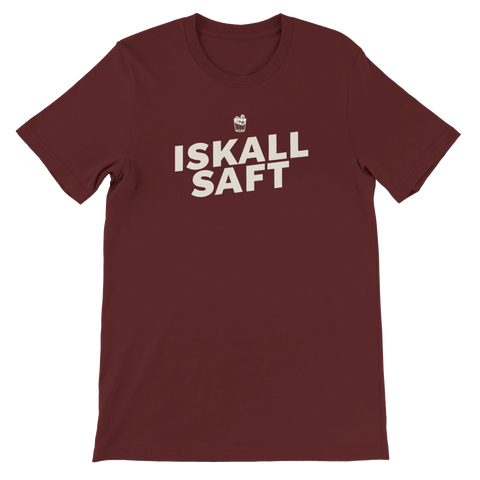Vinröd t-shirt med grafiskt saftmotiv och tidlös textdesign