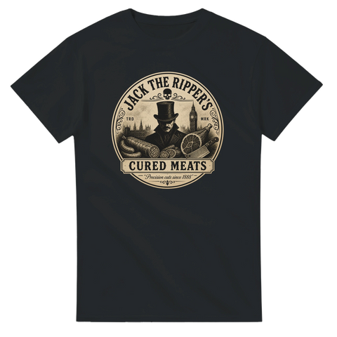 Viktoriansk gravyr med Jack the Ripper och charkuterier – mörk humor t-shirt