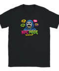 Svart t-shirt med provokativ illustration av en karaktär med X-ögon