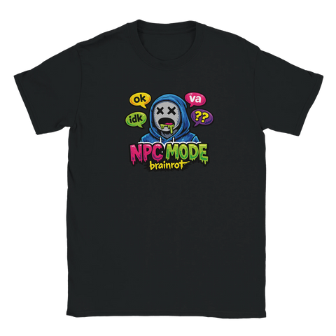 Svart t-shirt med provokativ illustration av en karaktär med X-ögon
