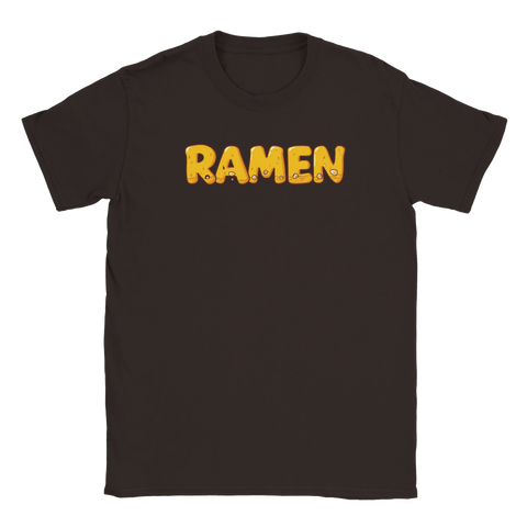 T-shirt med grafiskt mattryck och lekfull design på mörkbrun bakgrund
