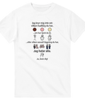 Roligt citat-tryck om jämlikhet och misantropi med enkel grafik på en vit t-shirt