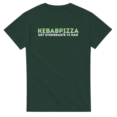 Mörkgrön t-shirt med grafiskt texttryck om kebabpizza som svensk symbol