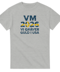 Gråmelerad t-shirt med retroinspirerat fotbollsmotiv för VM 2026 i USA