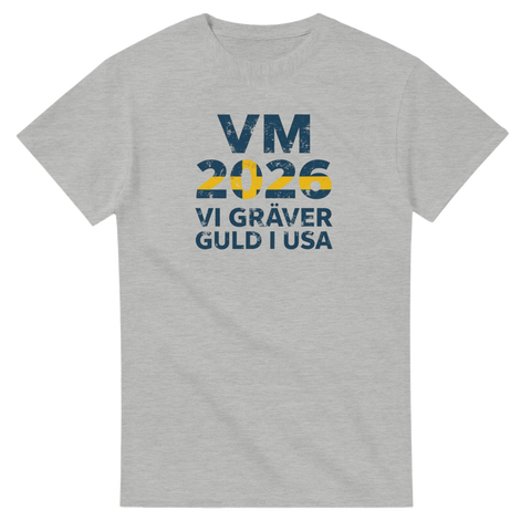 Gråmelerad t-shirt med retroinspirerat fotbollsmotiv för VM 2026 i USA