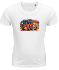 Vit barn-t-shirt med en brandbil och färgstänk