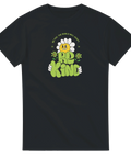 Grafiskt retro-tryck med en leende blomma och texten Be Kind på svart t-shirt