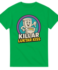 Tecknad toalett med tummen ner och texten Killar luktar kiss – rolig t-shirt