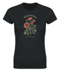 Botanisk illustration av vilda rosor med vintagekänsla på svart t-shirt