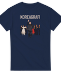 Koreagrafi tryck med nordkoreansk ledare och dansande följe – marinblå t-shirt