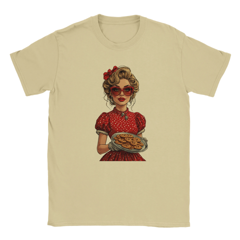 Rolig retro t-shirt med pinup och kakmotiv